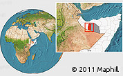 Satellite Location Map of Oodweyne, highlighted country, highlighted parent region
