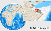 Shaded Relief Location Map of Oodweyne, highlighted country, highlighted parent region