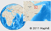 Shaded Relief Location Map of Oodweyne, highlighted parent region, within the entire country