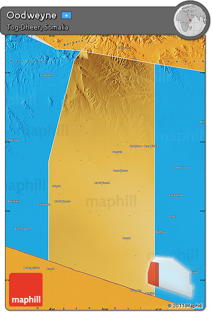 Physical Map of Oodweyne, political outside
