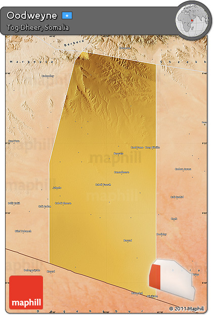 Physical Map of Oodweyne, satellite outside