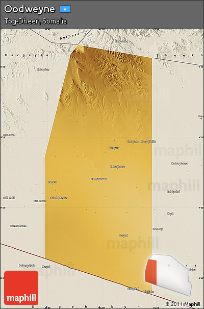 Physical Map of Oodweyne, shaded relief outside