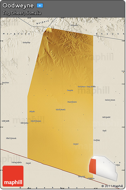 Physical Map of Oodweyne, shaded relief outside