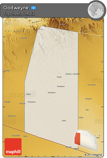 Shaded Relief Map of Oodweyne, physical outside