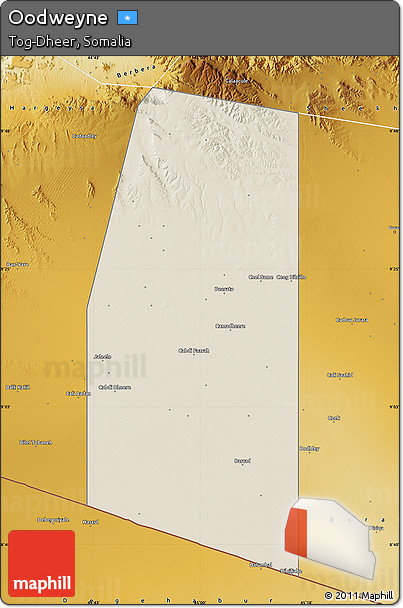 Shaded Relief Map of Oodweyne, physical outside