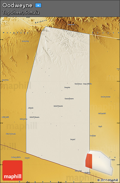 Shaded Relief Map of Oodweyne, physical outside