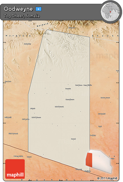 Shaded Relief Map of Oodweyne, satellite outside