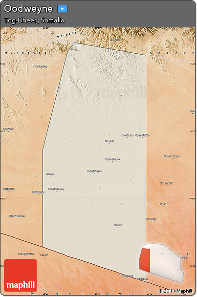 Shaded Relief Map of Oodweyne, satellite outside