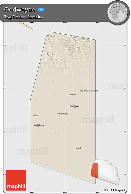 Shaded Relief Map of Oodweyne, single color outside