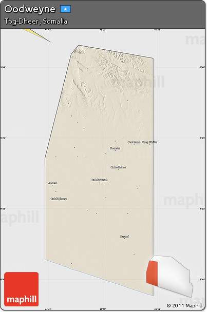 Shaded Relief Map of Oodweyne, single color outside