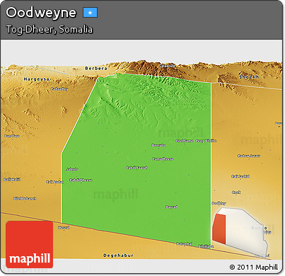 Political Panoramic Map of Oodweyne, physical outside