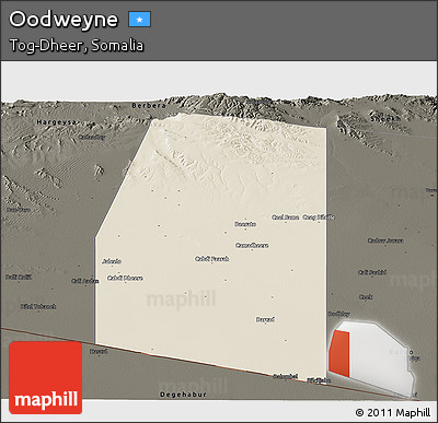 Shaded Relief Panoramic Map of Oodweyne, darken