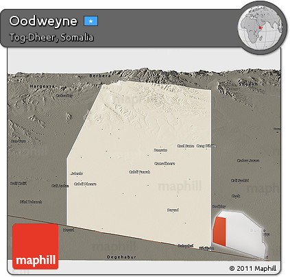 Shaded Relief Panoramic Map of Oodweyne, darken