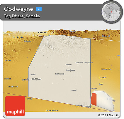 Shaded Relief Panoramic Map of Oodweyne, physical outside