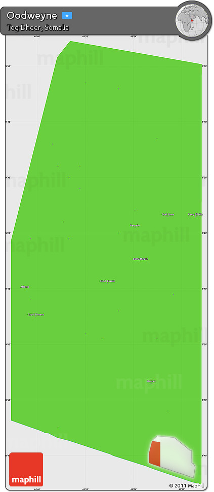 Political Simple Map of Oodweyne, single color outside