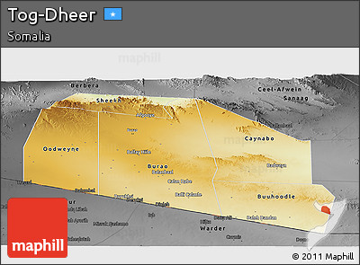 Physical Panoramic Map of Tog-Dheer, darken, desaturated