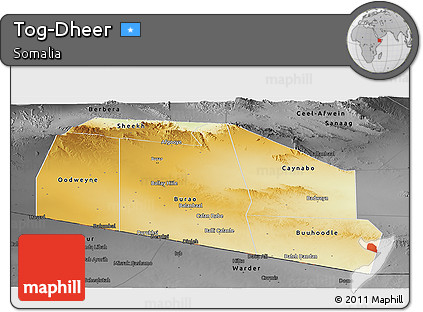 Physical Panoramic Map of Tog-Dheer, darken, desaturated