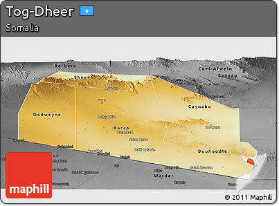Physical Panoramic Map of Tog-Dheer, darken, desaturated