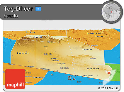 Physical Panoramic Map of Tog-Dheer, political outside
