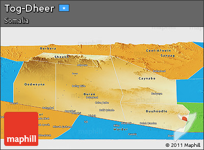 Physical Panoramic Map of Tog-Dheer, political outside