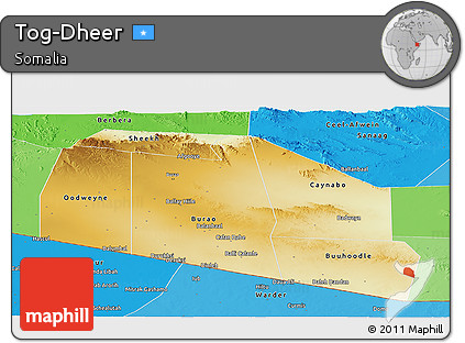 Physical Panoramic Map of Tog-Dheer, political shades outside