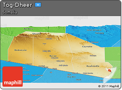 Physical Panoramic Map of Tog-Dheer, political shades outside