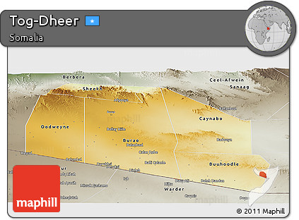 Physical Panoramic Map of Tog-Dheer, semi-desaturated