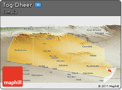 Physical Panoramic Map of Tog-Dheer, semi-desaturated