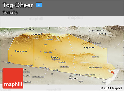 Physical Panoramic Map of Tog-Dheer, semi-desaturated