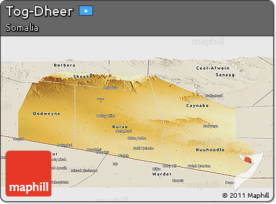 Physical Panoramic Map of Tog-Dheer, shaded relief outside