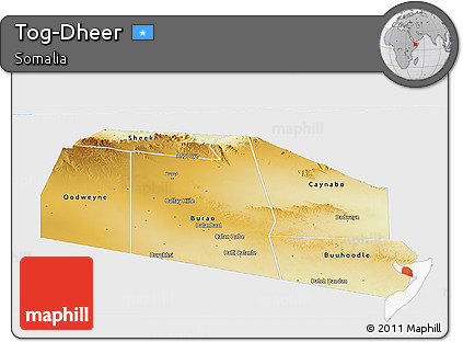 Physical Panoramic Map of Tog-Dheer, single color outside