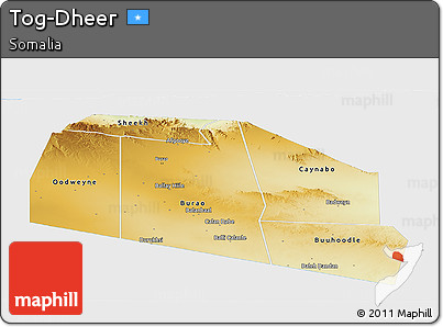 Physical Panoramic Map of Tog-Dheer, single color outside