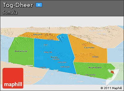 Political Panoramic Map of Tog-Dheer, lighten