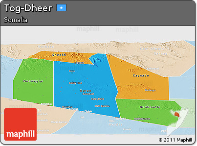 Political Panoramic Map of Tog-Dheer, lighten