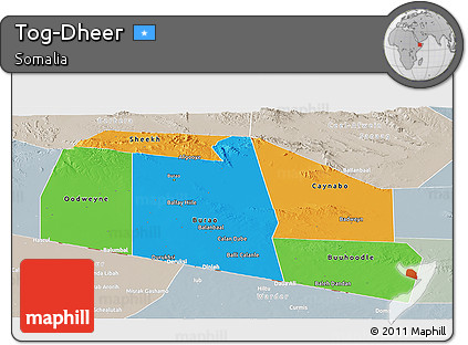 Political Panoramic Map of Tog-Dheer, lighten, semi-desaturated