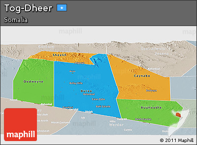 Political Panoramic Map of Tog-Dheer, lighten, semi-desaturated