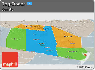 Political Panoramic Map of Tog-Dheer, lighten, semi-desaturated