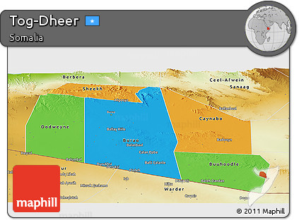 Political Panoramic Map of Tog-Dheer, physical outside