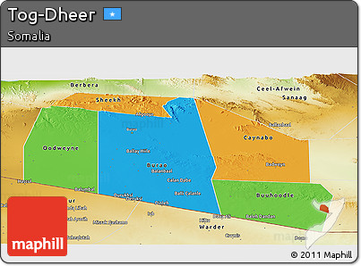 Political Panoramic Map of Tog-Dheer, physical outside