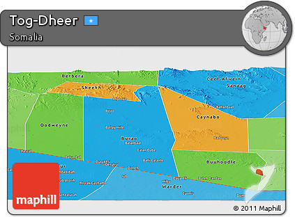 Political Panoramic Map of Tog-Dheer, political shades outside