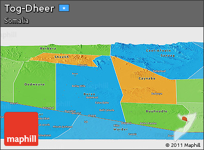 Political Panoramic Map of Tog-Dheer, political shades outside