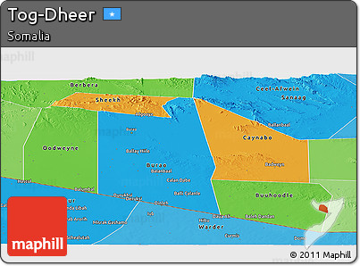 Political Panoramic Map of Tog-Dheer, political shades outside