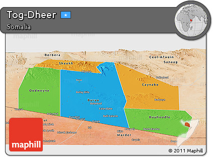 Political Panoramic Map of Tog-Dheer, satellite outside