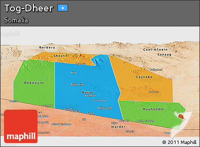Political Panoramic Map of Tog-Dheer, satellite outside