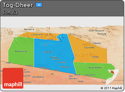 Political Panoramic Map of Tog-Dheer, satellite outside
