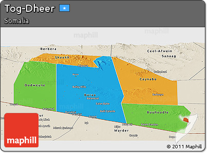 Political Panoramic Map of Tog-Dheer, shaded relief outside