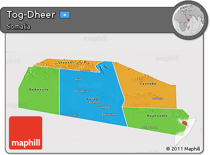 Political Panoramic Map of Tog-Dheer, single color outside