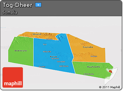 Political Panoramic Map of Tog-Dheer, single color outside