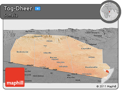 Satellite Panoramic Map of Tog-Dheer, darken, desaturated