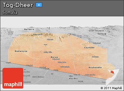 Satellite Panoramic Map of Tog-Dheer, desaturated